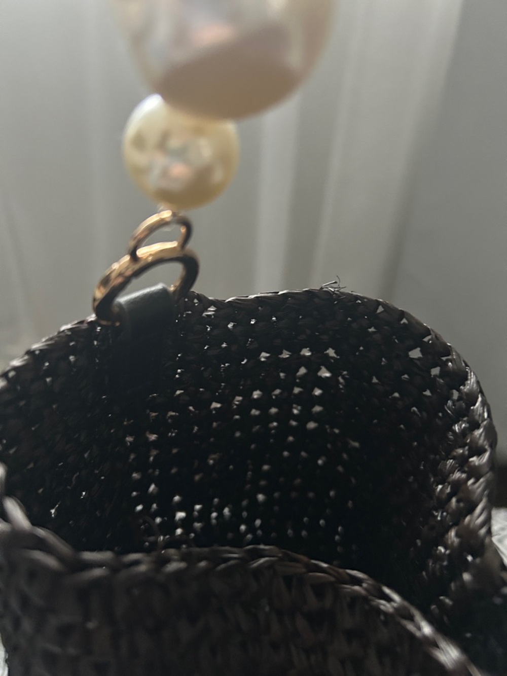 Btb Los Angeles Pearl Handle Woven Black Straw Shoulder Bag new without tags - Picture 5 of 6